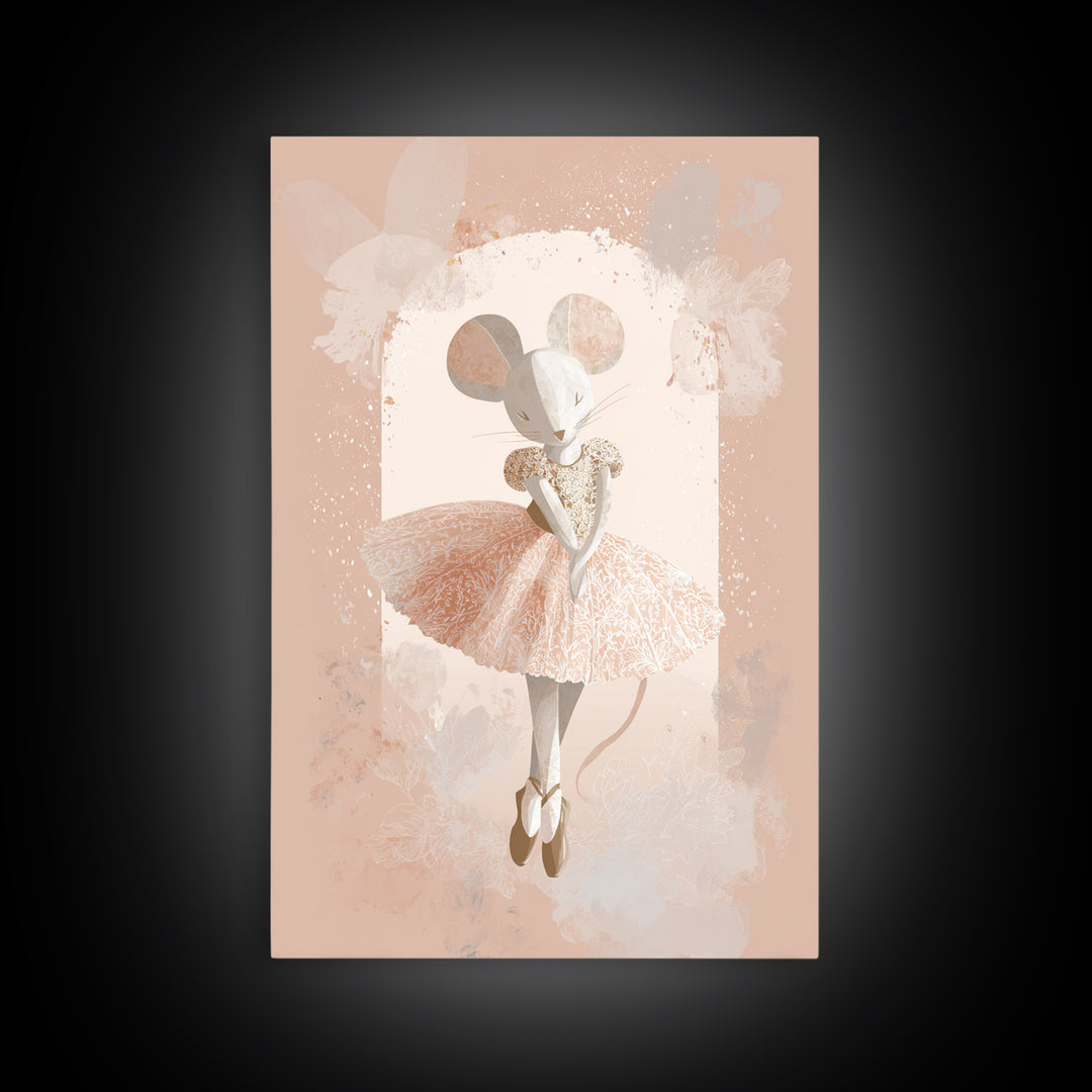 Ballet Mouse in Storybook Style Framed Canvas Print, Nursery Art, Girl Nursery Decor, Nursery Decor, Fine Art, Nursery, NUR-2x3-76