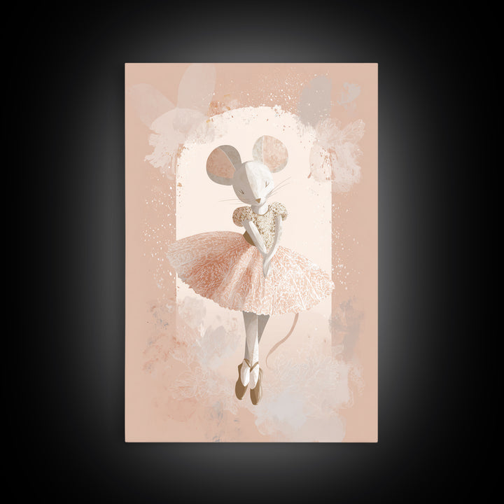 Ballet Mouse in Storybook Style Framed Canvas Print, Nursery Art, Girl Nursery Decor, Nursery Decor, Fine Art, Nursery, NUR-2x3-76