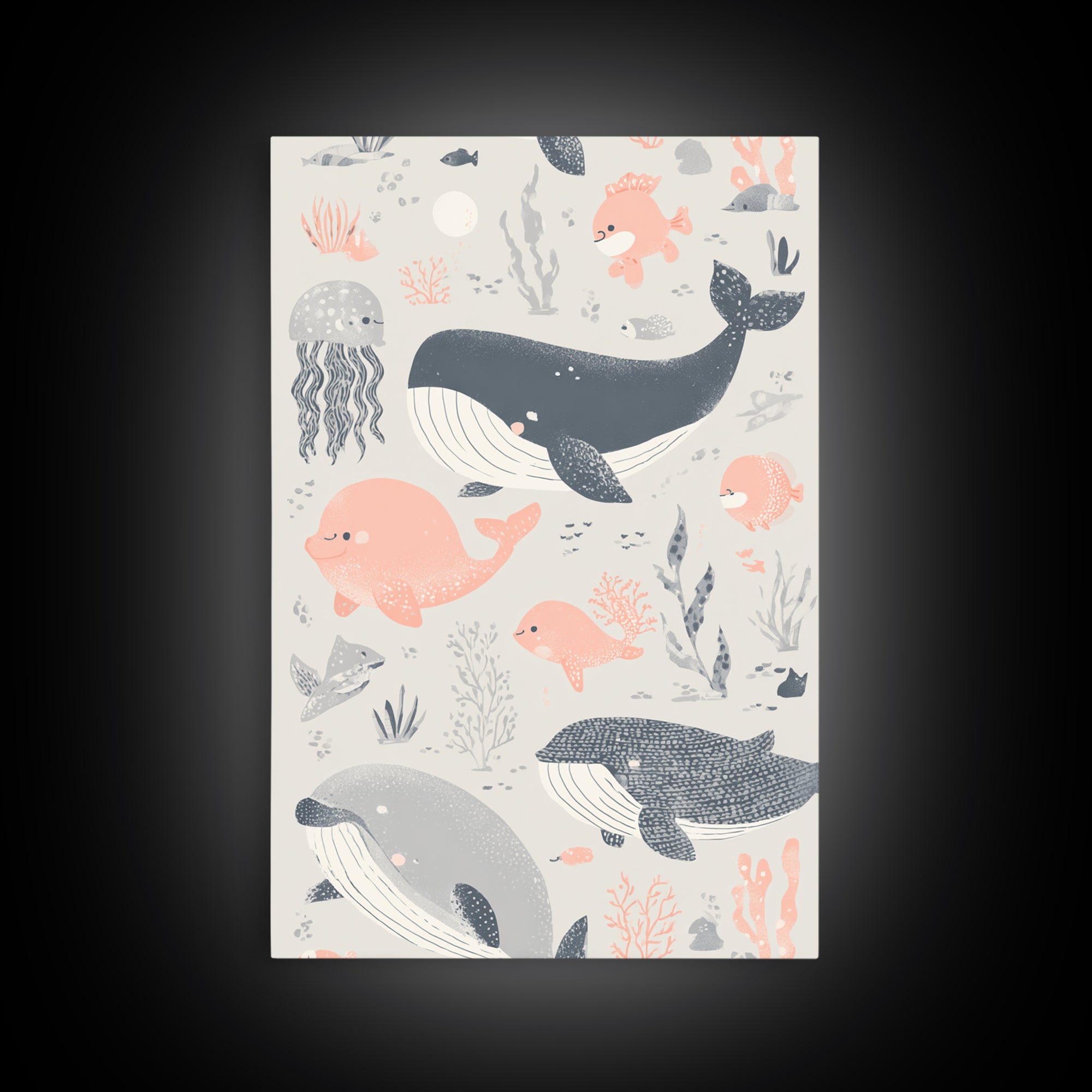 Friendly Ocean Creatures Framed Canvas Print, Nursery Art, Contemporary Art, Nursery Decor, Fine Art, Nursery, Nursery Prints, NUR-2x3-80