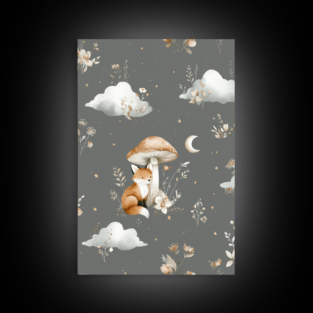 Woodland Fox Tucked Framed Canvas Print, Nursery Art, Playroom Wall Art, Nursery Decor, Fine Art, Nursery, Statement Artwork, NUR-2x3-84