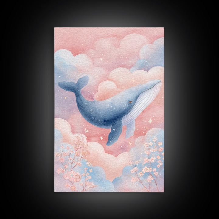 Whale and Tiny Stars Framed Canvas Print, Nursery Art, Nursery Wall Art, Nursery Decor, Fine Art, Nursery, Woodland Nursery, NUR-2x3-88