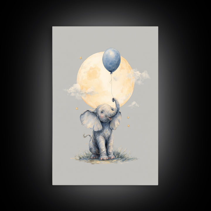 Sleepy Baby Elephant Holding a Tiny Balloon Canvas Print, Nursery Art, Art Print, Nursery Decor, Nursery 409, Wall Art Set of, NUR-2x3-9