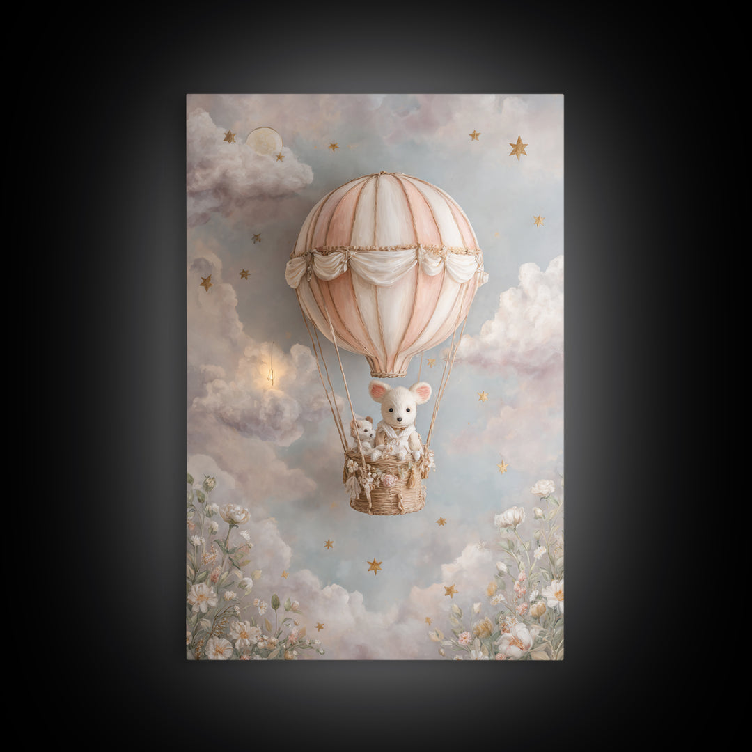 Floating Hot Air Balloon Framed Canvas Print, Nursery Art, Home Decor, Nursery Decor, Abstract Art, Nursery, Contemporary Art, NUR-2x3-92