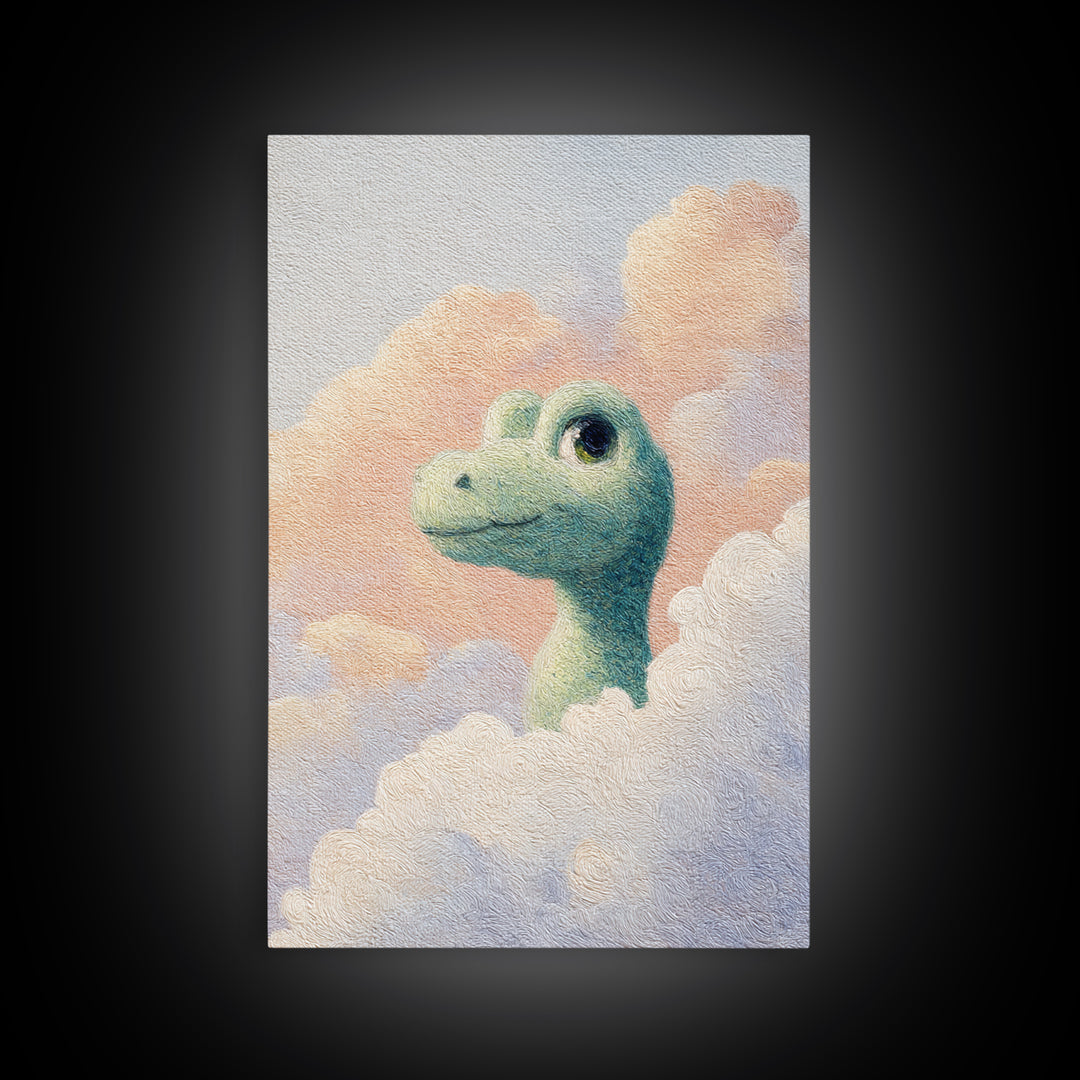 Tiny Dinosaur with Friendly Expression Canvas Print, Nursery Art, Digital Download Art, Nursery Decor, Oil Painting, Nursery, NUR-2x3-95