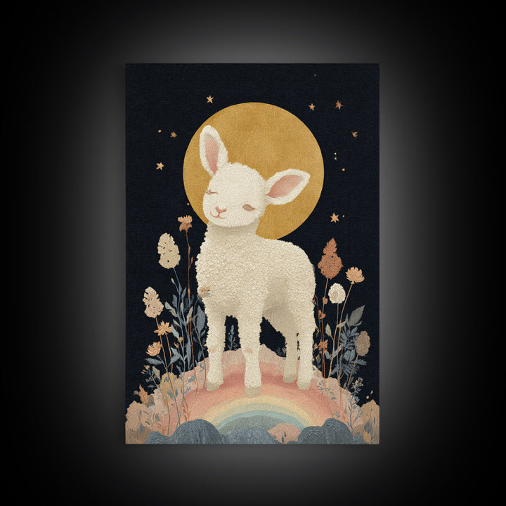 Little Lamb under a Starry Sky Canvas Print, Nursery Art, Nursery Prints, Nursery Decor, Fine Art, Nursery, Kids Wall Decor, NUR-2x3-99