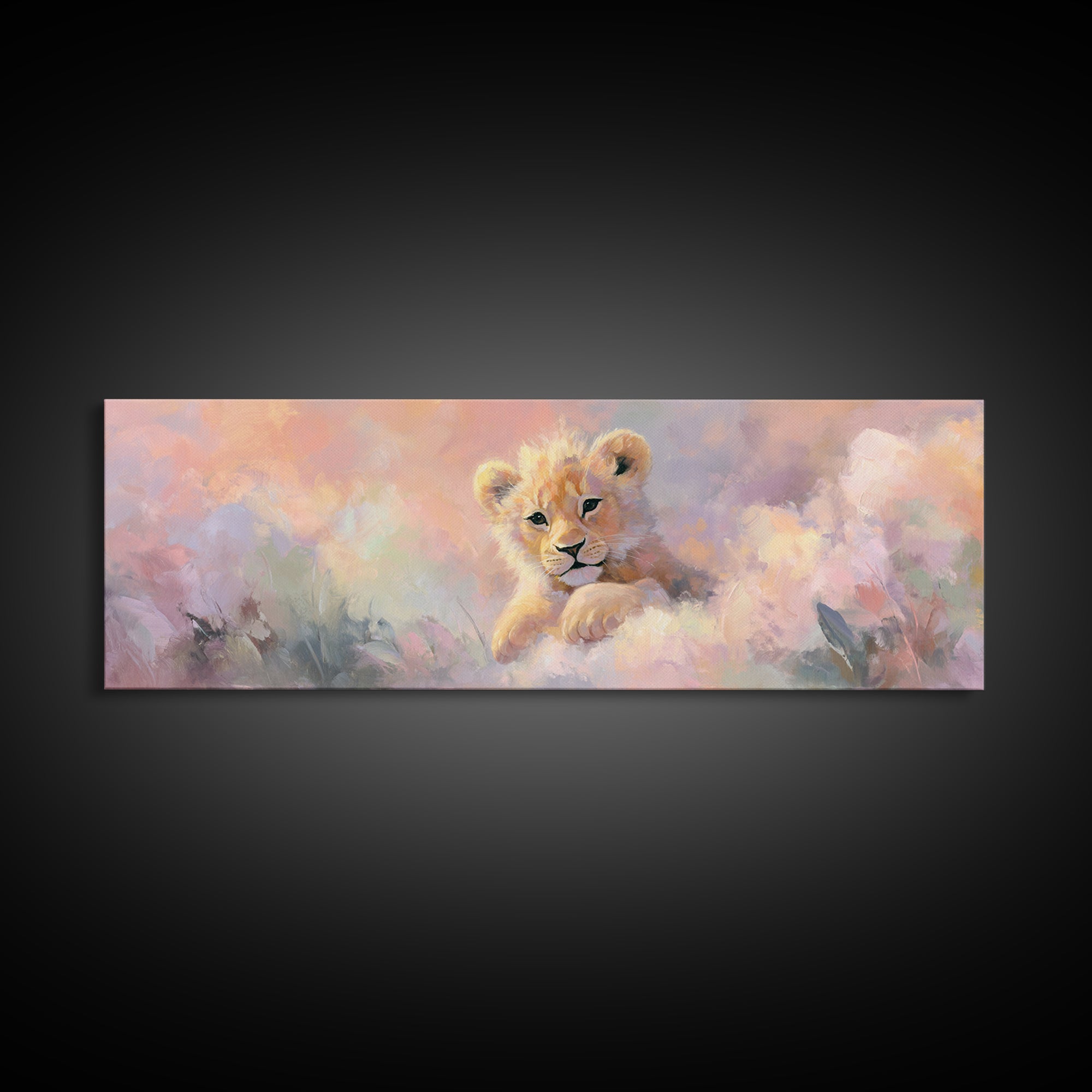 Lion Cub with Soft Golden Mane Framed Canvas Print, Nursery Art, Playroom Decor, Nursery Decor, Nursery, Kids Room Wall Art, NUR-3x1-1
