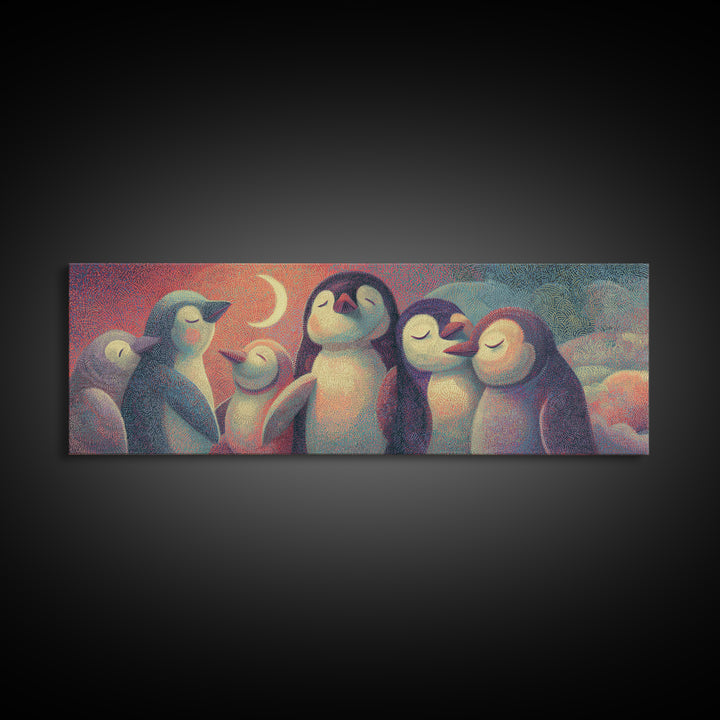 Penguin Holding a Little Heart Shape Framed Canvas Print, Nursery Art, Wall Hangings, Nursery Decor, Abstract Art, Nursery, NUR-3x1-2