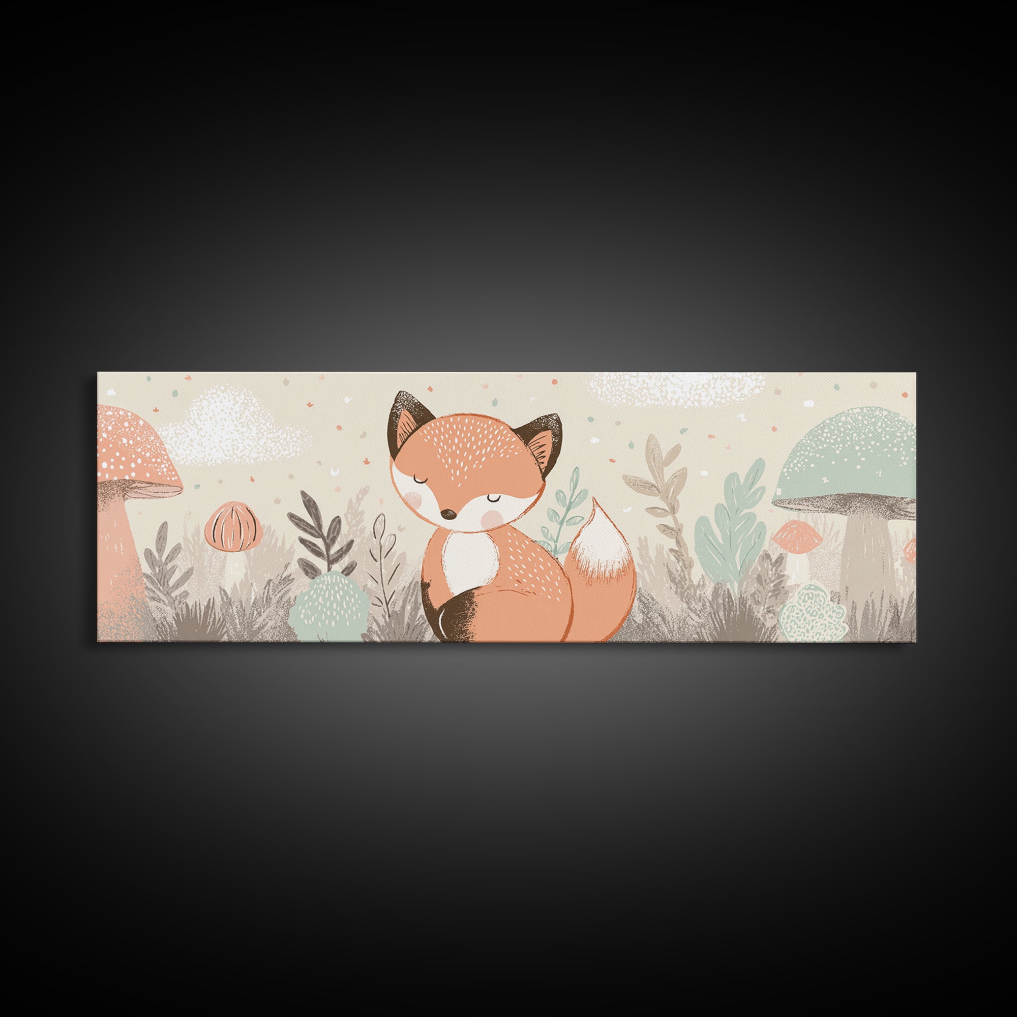 Woodland Fox Tucked Canvas Print, Nursery Art, Kids Room Wall Art, Nursery Decor, Fine Art, Nursery, Luxury Decor, Room Decor, NUR-3x1-20
