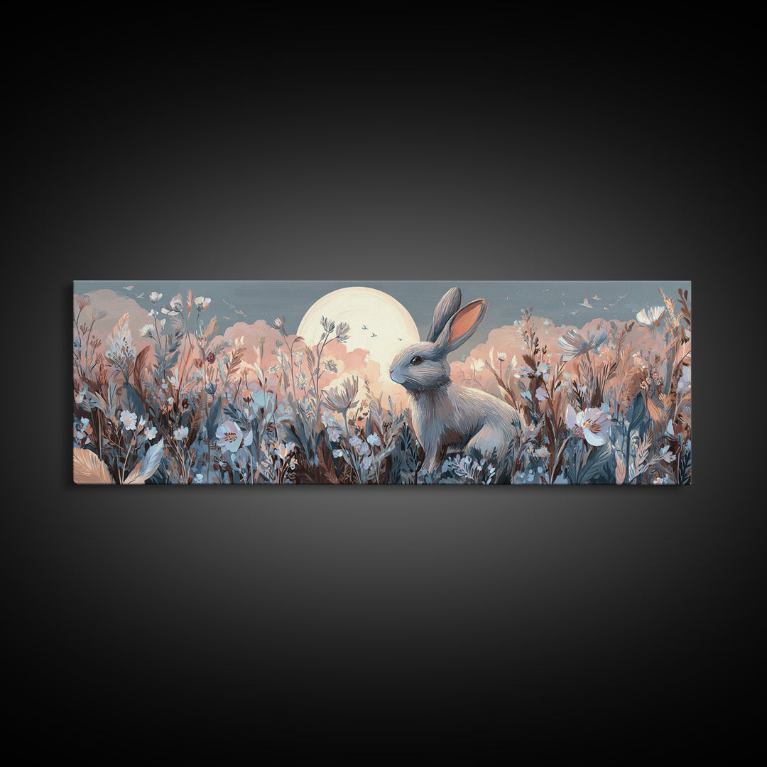 Soft Bunny in a Wildflower Meadow Canvas Print, Nursery Art, Kids Wall Art, Nursery Decor, Fine Art, Nursery, Home Decor, NUR-3x1-21