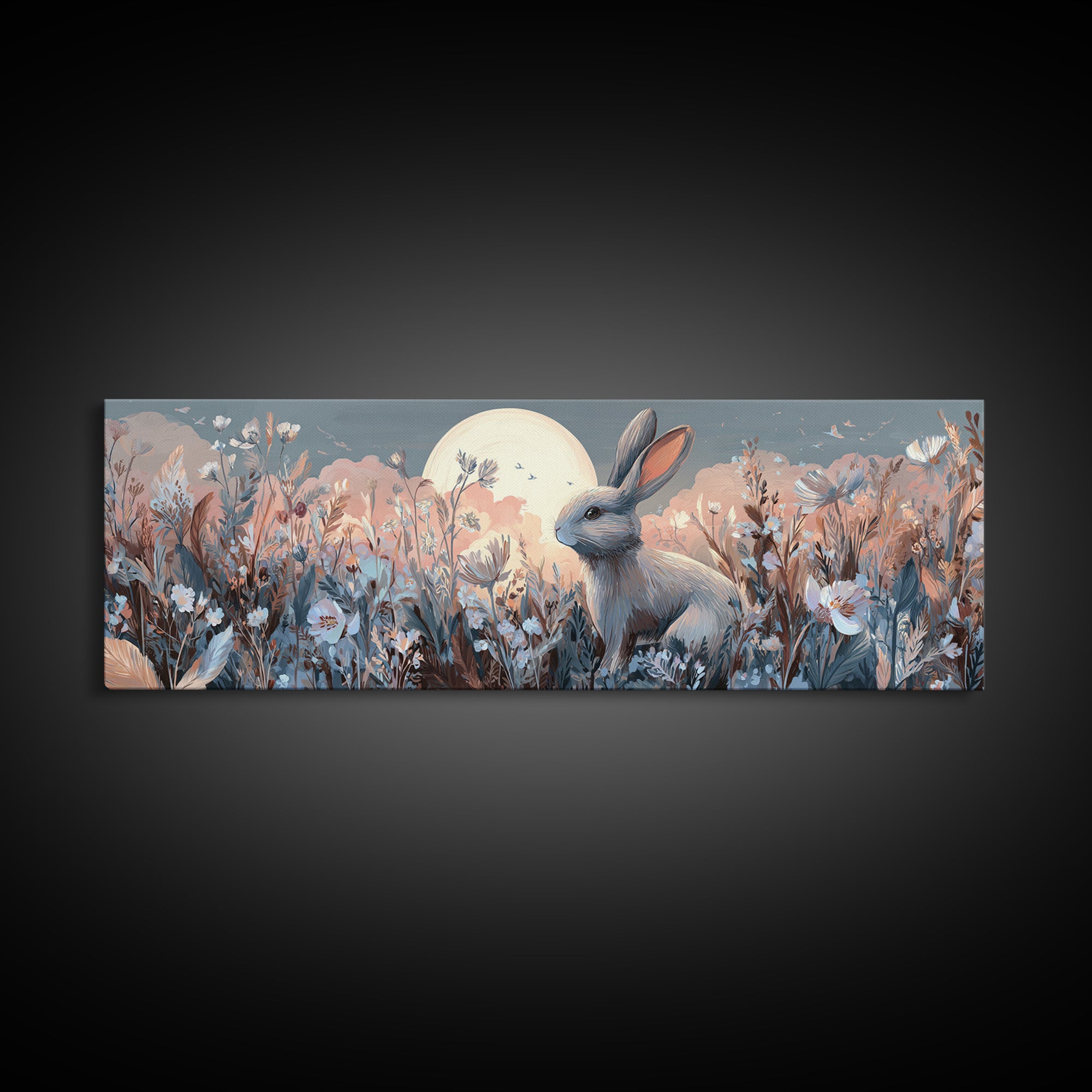 Soft Bunny in a Wildflower Meadow Canvas Print, Nursery Art, Kids Wall Art, Nursery Decor, Fine Art, Nursery, Home Decor, NUR-3x1-21