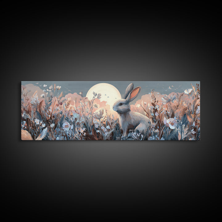 Soft Bunny in a Wildflower Meadow Canvas Print, Nursery Art, Kids Wall Art, Nursery Decor, Fine Art, Nursery, Home Decor, NUR-3x1-21