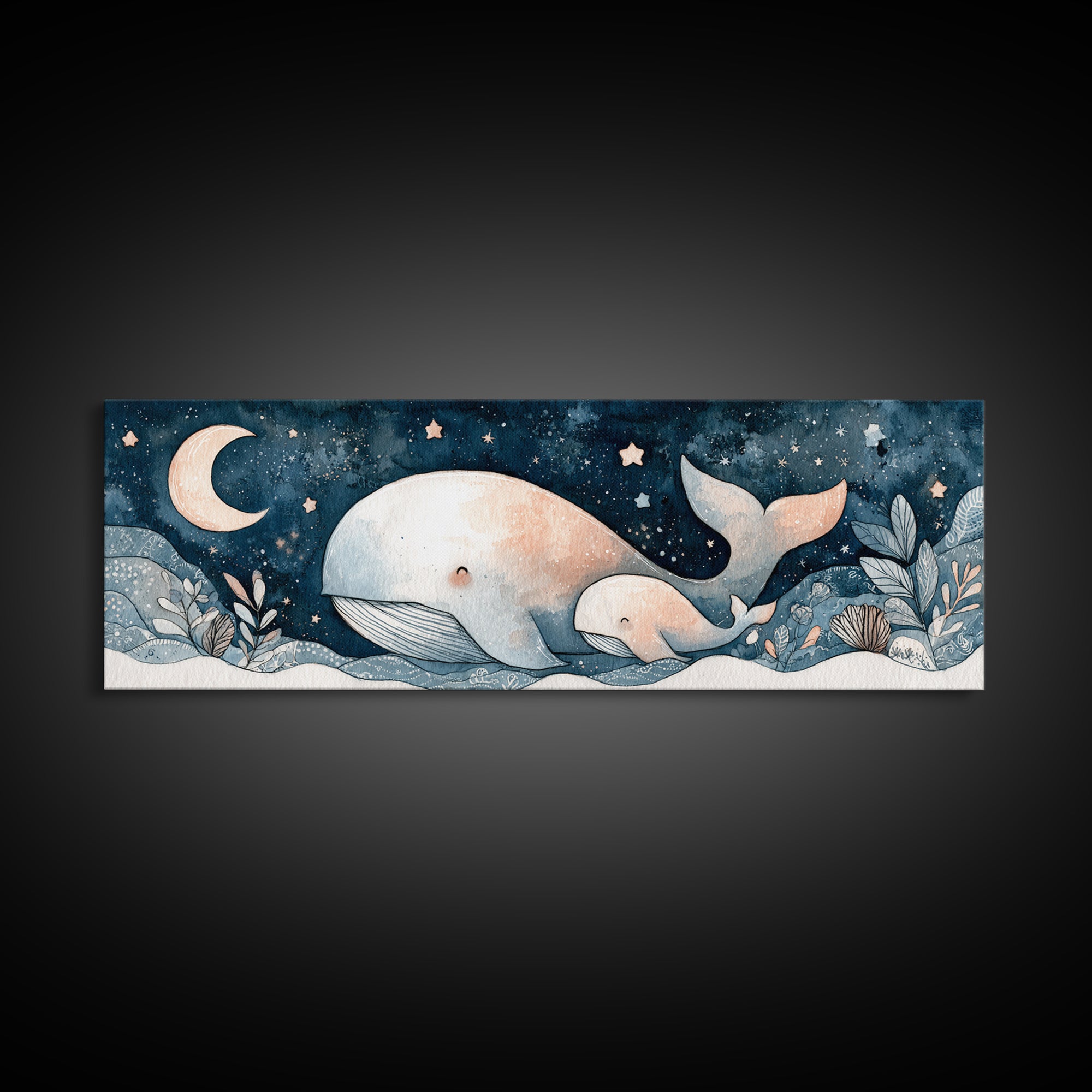 Whale and Tiny Stars Canvas Print, Nursery Art, Dinosaur Wall Art, Nursery Decor, Fine Art, Nursery, Room Decor, NUR-3x1-24