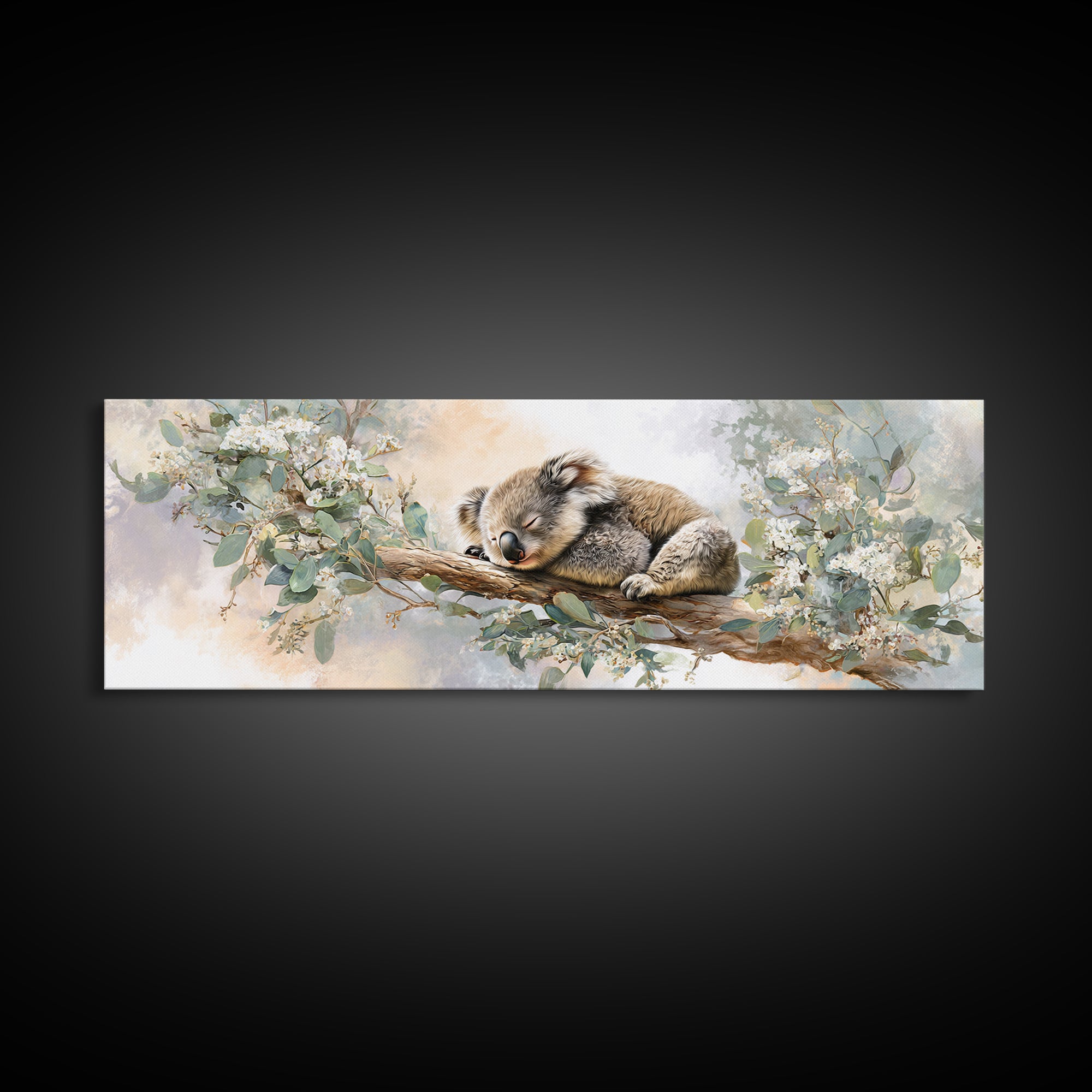 Sleeping Koala on Eucalyptus Branch Canvas Print, Nursery Art, Wall Art Set of 3, Nursery Decor, Nursery, Dinosaur Wall Art, NUR-3x1-29