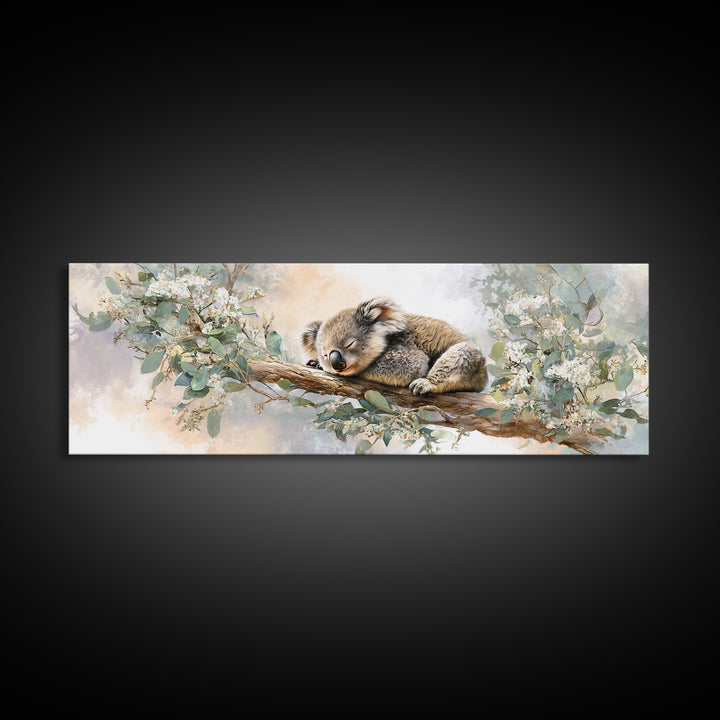 Sleeping Koala on Eucalyptus Branch Canvas Print, Nursery Art, Wall Art Set of 3, Nursery Decor, Nursery, Dinosaur Wall Art, NUR-3x1-29