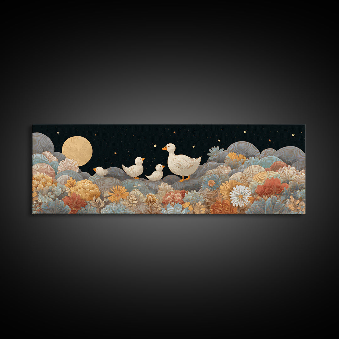 Ducklings Following a Mother Duck Canvas Print, Nursery Art, Wall Art, Nursery Decor, Oil Painting, Nursery, Nursery Prints, NUR-3x1-30
