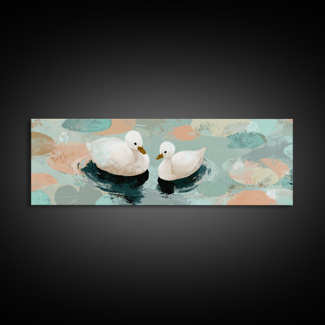 Swan and Cygnet Framed Canvas Print, Nursery Art, Woodland Nursery Art, Nursery Decor, Watercolor Art, Nursery, NUR-3x1-32