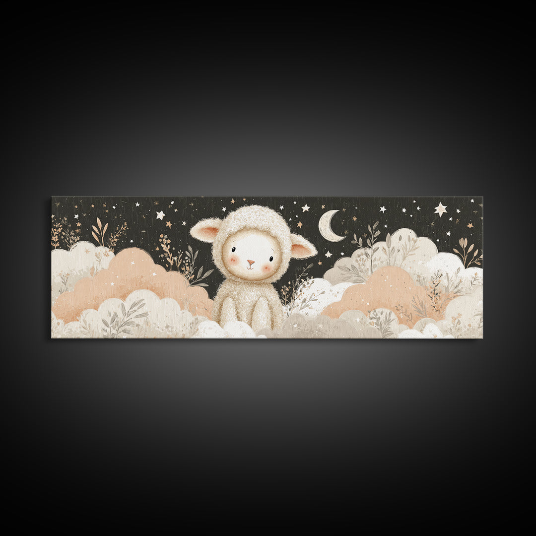 Little Lamb under a Starry Sky Canvas Print, Nursery Art, Luxury Decor, Nursery Decor, Fine Art, Nursery, Nursery Wall Art, NUR-3x1-35