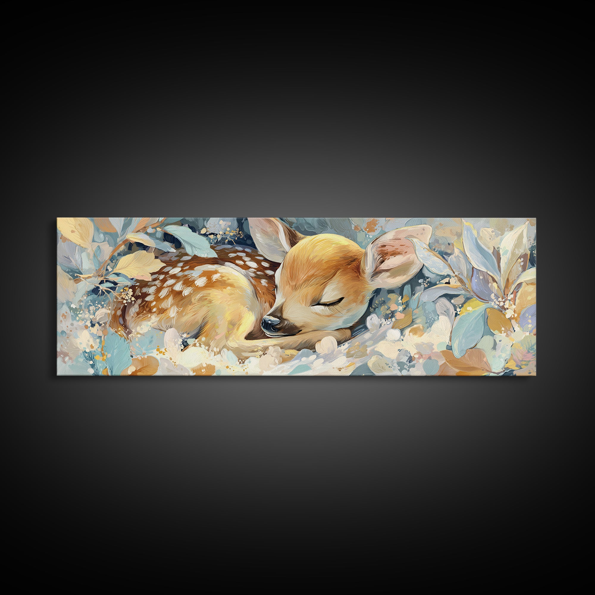 Deer Fawn Sleeping Canvas Print, Nursery Art, Modern Decor, Nursery Decor, Fine Art, Nursery, Art Print, Digital Art, NUR-3x1-39