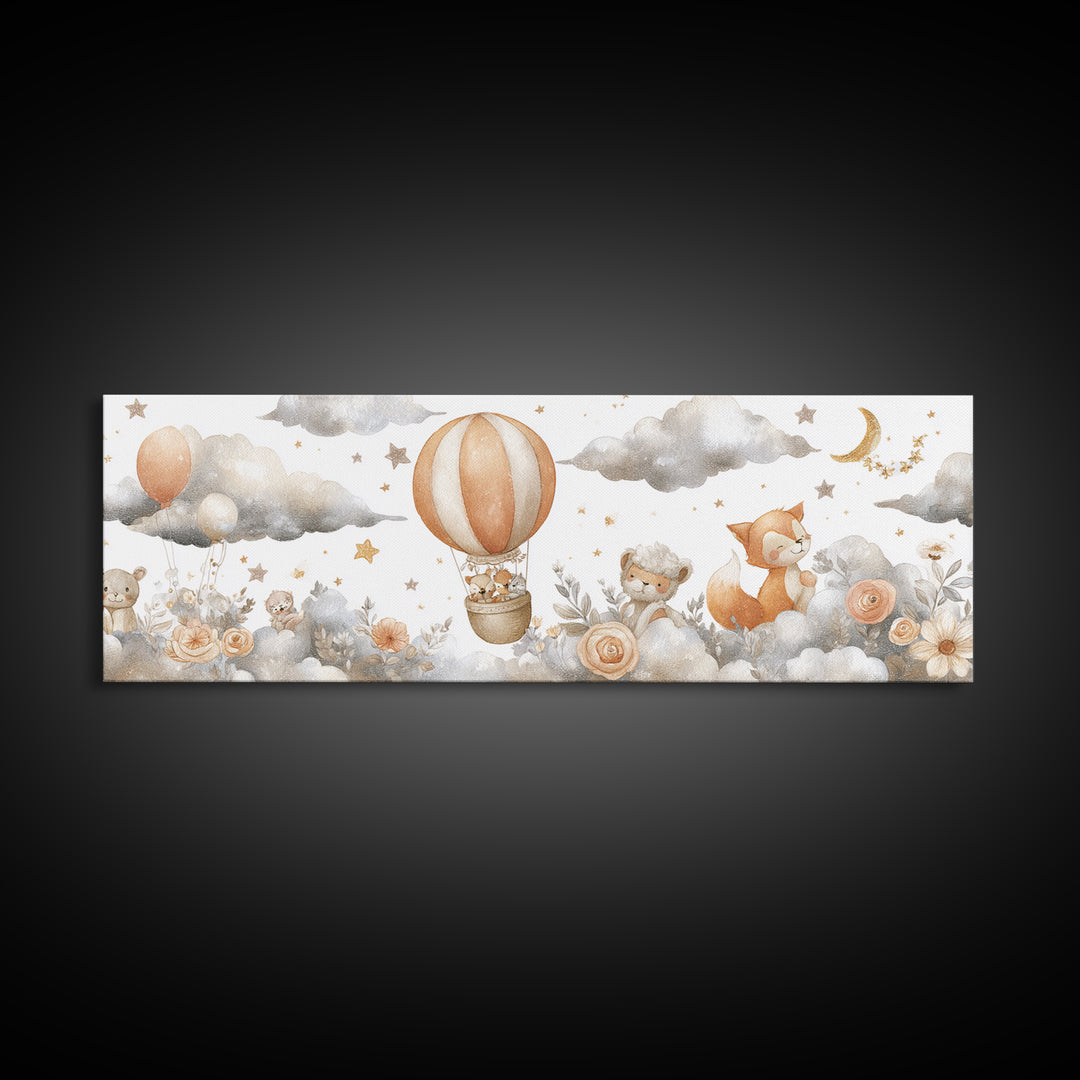 Floating Hot Air Balloon Canvas Print, Nursery Art, Baby Girl Nursery, Nursery Decor, Watercolor Art, Nursery, Fine Art Print, NUR-3x1-4