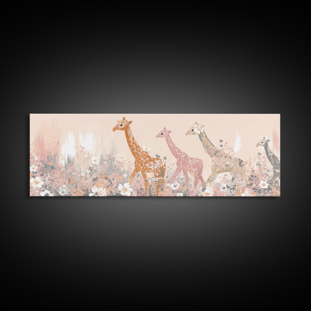 Gentle Giraffe with Pastel Flowers Canvas Print, Nursery Art, Wall Art Set of 3, Nursery Decor, Watercolor Art, Nursery, NUR-3x1-42
