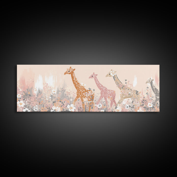 Gentle Giraffe with Pastel Flowers Canvas Print, Nursery Art, Wall Art Set of 3, Nursery Decor, Watercolor Art, Nursery, NUR-3x1-42