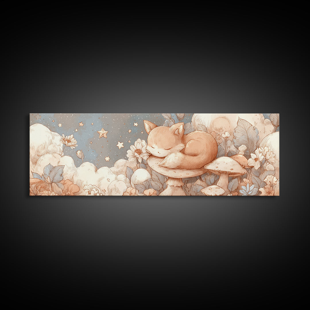 Woodland Fox Tucked Framed Canvas Print, Nursery Art, Gallery Decor, Nursery Decor, Fine Art, Nursery, Wall Art, Wall Decor, NUR-3x1-44