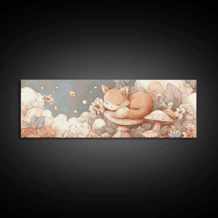 Woodland Fox Tucked Framed Canvas Print, Nursery Art, Gallery Decor, Nursery Decor, Fine Art, Nursery, Wall Art, Wall Decor, NUR-3x1-44