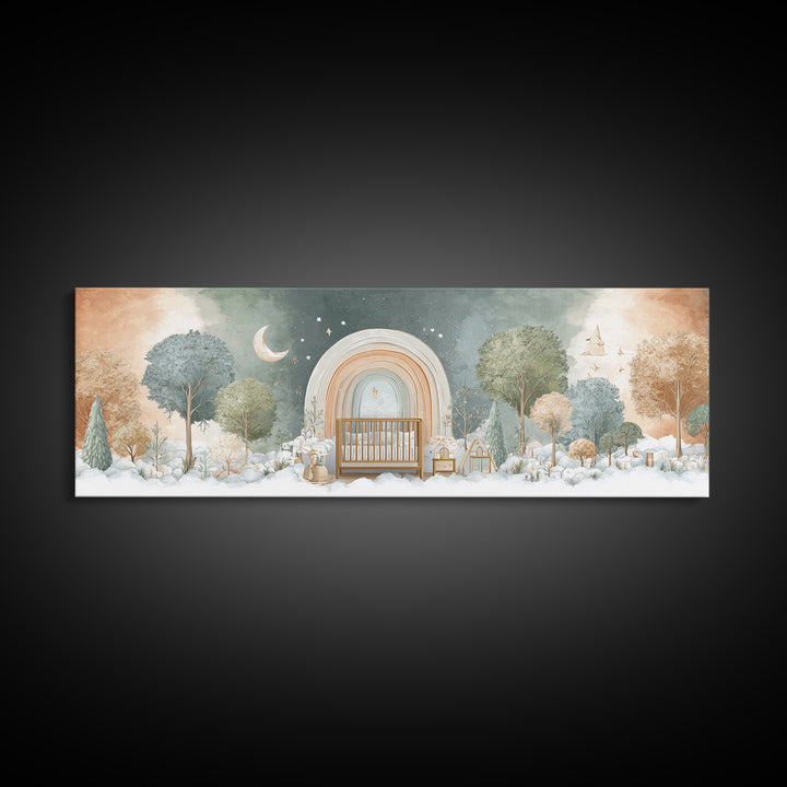 Rainbow Arch with Muted Nursery Colors Framed Canvas Print, Nursery Art, Digital Art, Nursery Decor, Oil Painting, Nursery, NUR-3x1-47
