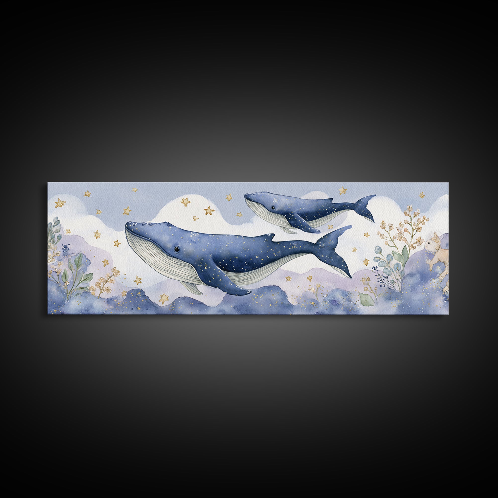 Whale and Tiny Stars Canvas Print, Nursery Art, Luxury Decor, Nursery Decor, Fine Art, Nursery, Nursery Wall Art, Printable Art, NUR-3x1-48