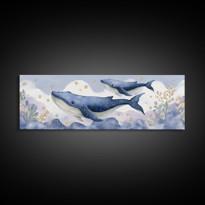 Whale and Tiny Stars Canvas Print, Nursery Art, Luxury Decor, Nursery Decor, Fine Art, Nursery, Nursery Wall Art, Printable Art, NUR-3x1-48