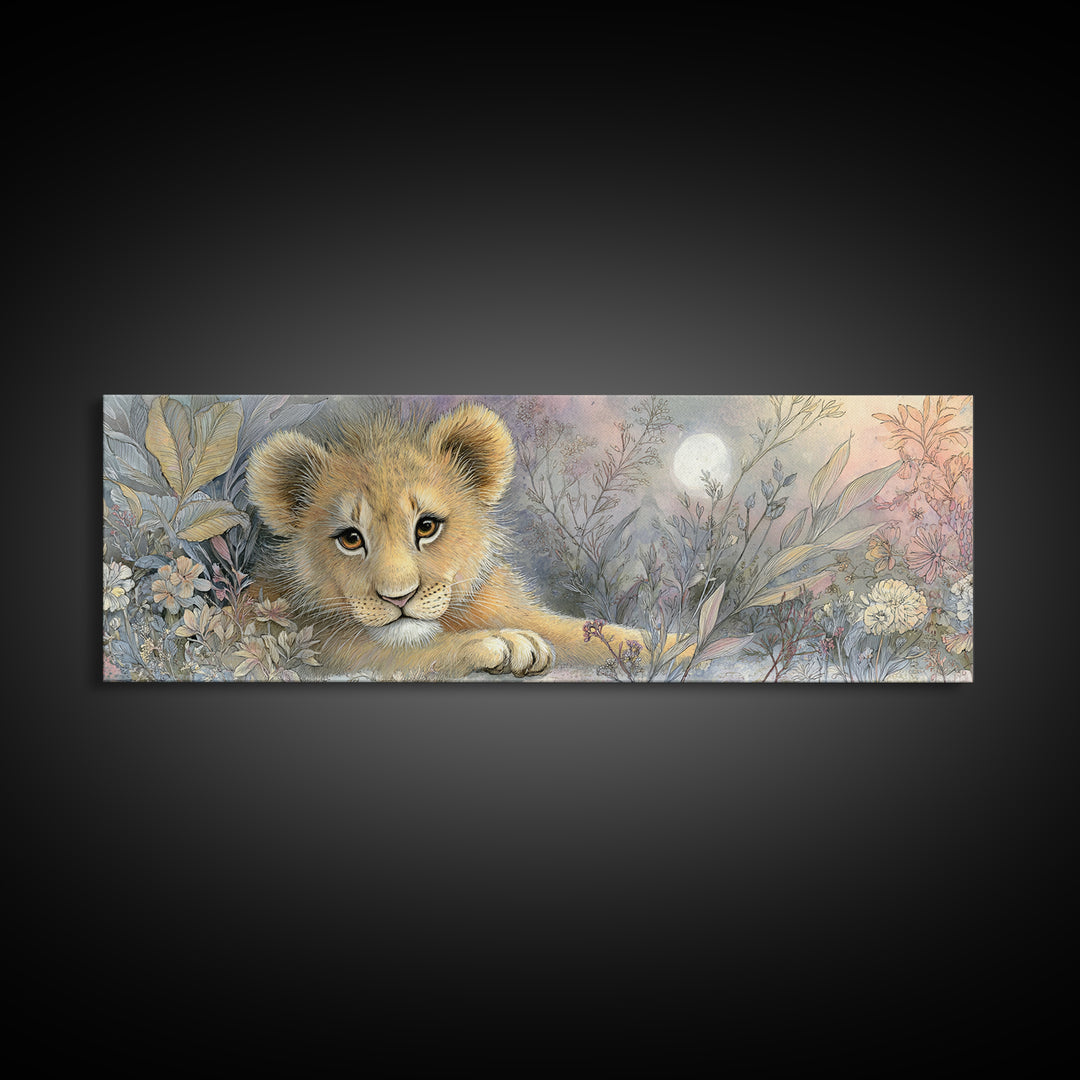 Lion Cub with Soft Golden Mane Canvas Print, Nursery Art, Woodland Nursery, Nursery Decor, Abstract Art, Nursery, Gallery Decor, NUR-3x1-49