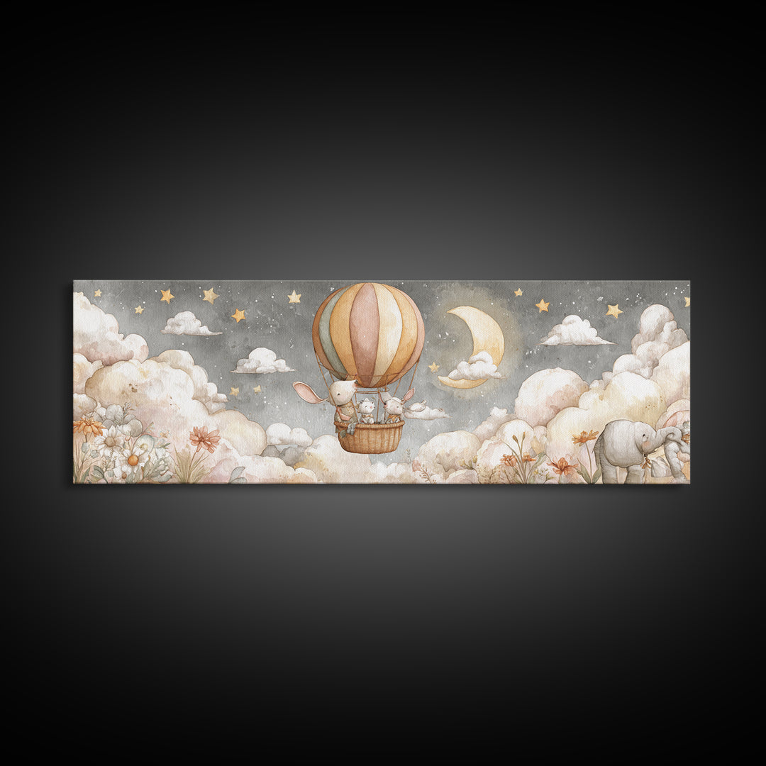 Floating Hot Air Balloon Framed Canvas Print, Nursery Art, Room Decor, Nursery Decor, Abstract Art, Nursery, Printable Art, NUR-3x1-52