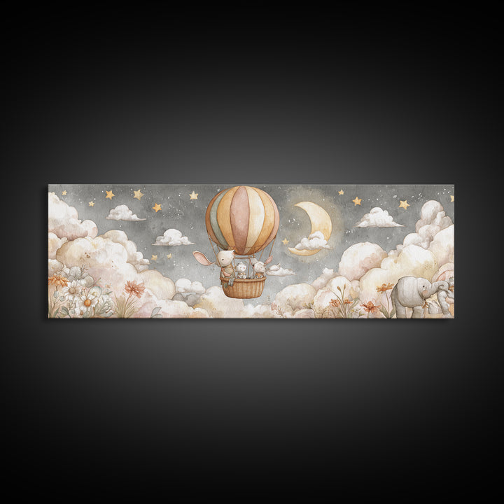 Floating Hot Air Balloon Framed Canvas Print, Nursery Art, Room Decor, Nursery Decor, Abstract Art, Nursery, Printable Art, NUR-3x1-52