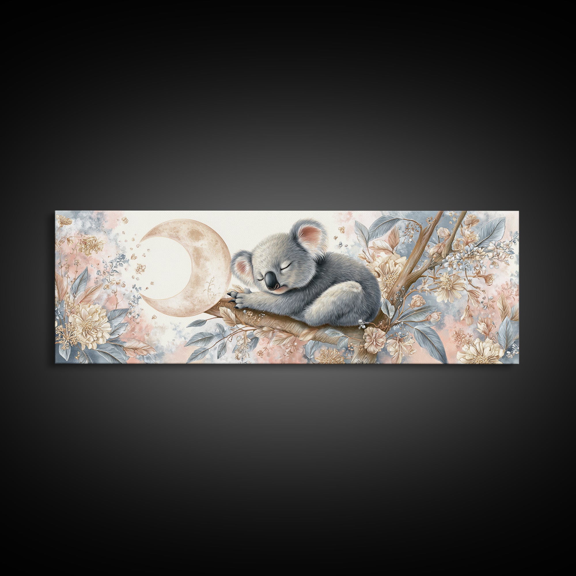 Sleeping Koala on Eucalyptus Branch Framed Canvas Print, Nursery Art, Watercolor Print, Nursery Decor, Oil Painting, Nursery, NUR-3x1-53