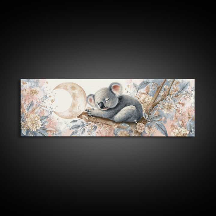 Sleeping Koala on Eucalyptus Branch Framed Canvas Print, Nursery Art, Watercolor Print, Nursery Decor, Oil Painting, Nursery, NUR-3x1-53