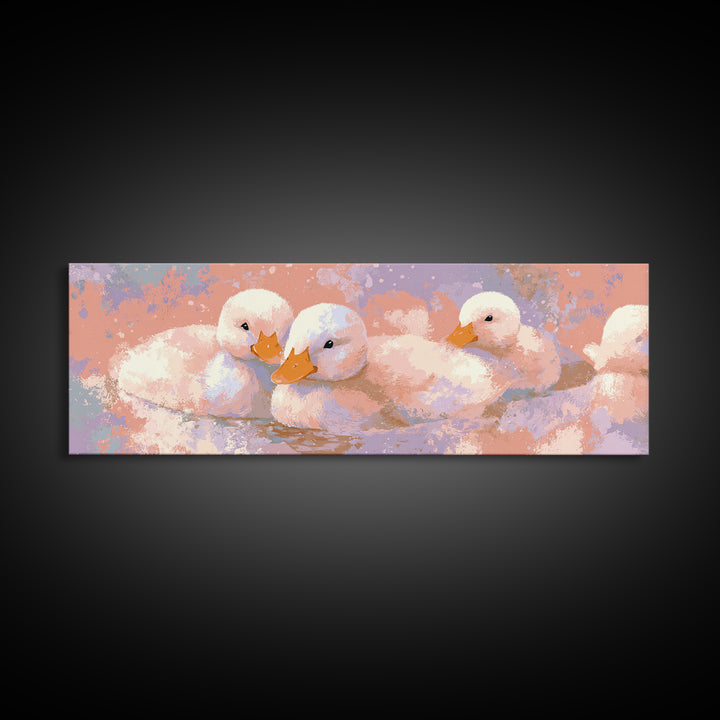 Ducklings Following a Mother Duck Canvas Print, Nursery Art, Playroom Wall Art, Nursery Decor, Nursery, Statement Artwork, NUR-3x1-54