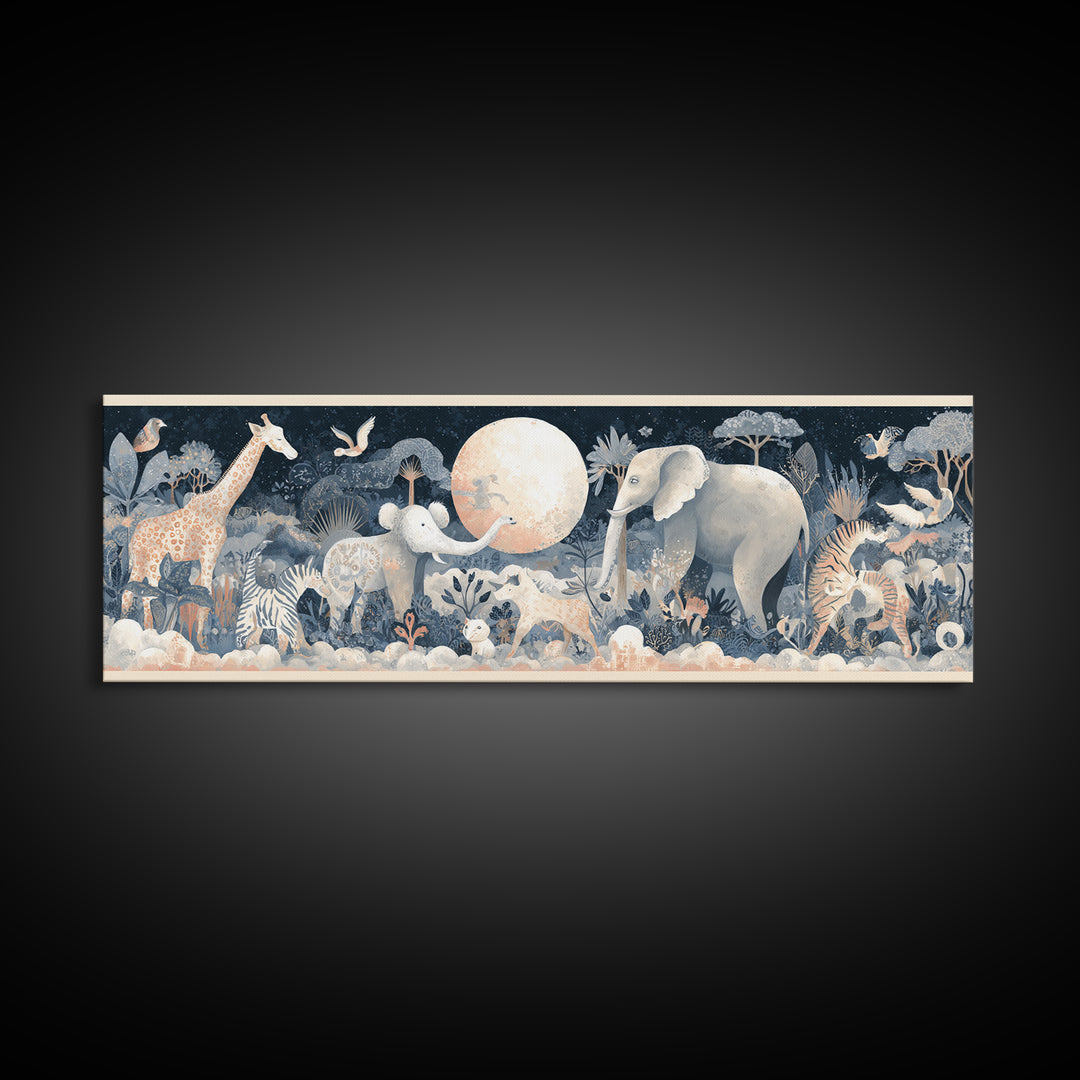 Pastel Jungle Animals Framed Canvas Print, Nursery Art, Nursery Prints, Nursery Decor, Fine Art, Nursery, Kids Wall Decor, NUR-3x1-58