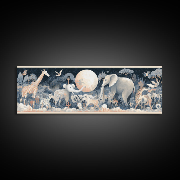 Pastel Jungle Animals Framed Canvas Print, Nursery Art, Nursery Prints, Nursery Decor, Fine Art, Nursery, Kids Wall Decor, NUR-3x1-58