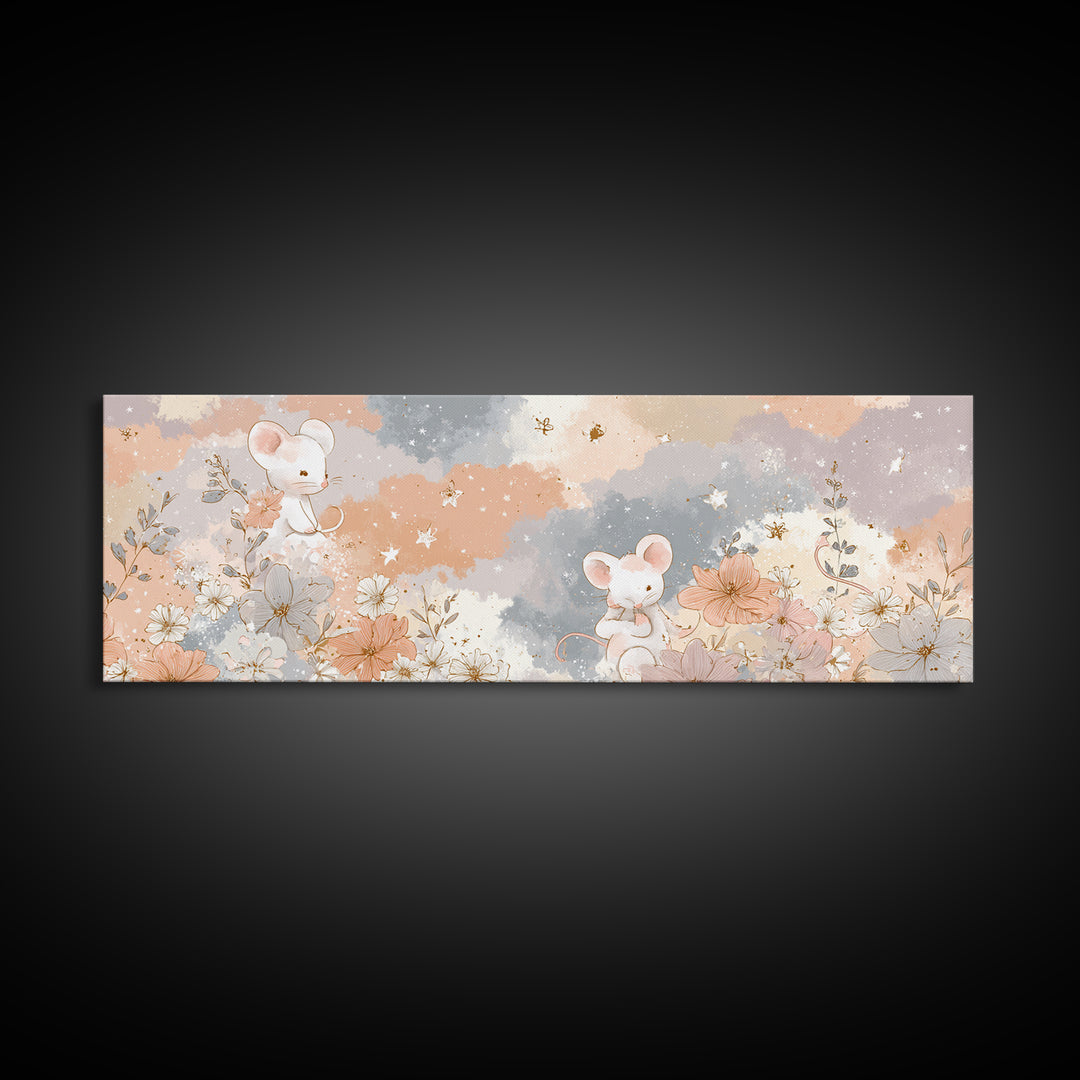 Ballet Mouse in Storybook Style Framed Canvas Print, Nursery Art, Statement Artwork, Nursery Decor, Fine Art, Nursery, NUR-3x1-60