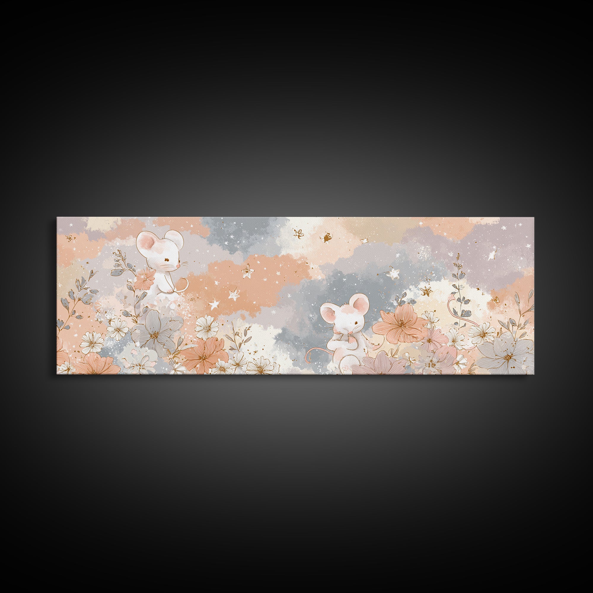 Ballet Mouse in Storybook Style Framed Canvas Print, Nursery Art, Statement Artwork, Nursery Decor, Fine Art, Nursery, NUR-3x1-60