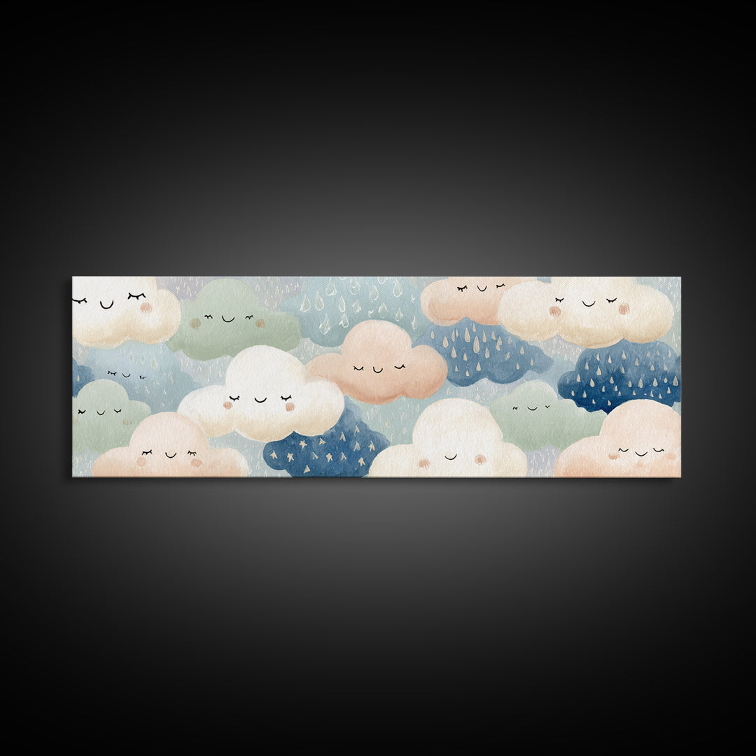 Clouds and Raindrops Canvas Print, Nursery Art, Home Decor, Nursery Decor, Oil Painting, Nursery, Contemporary Art, Wall Art, NUR-3x1-62