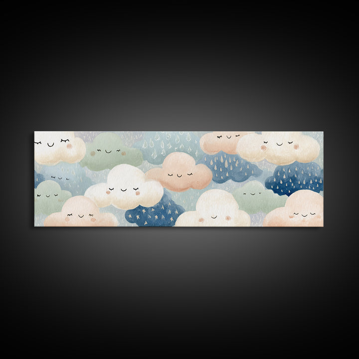 Clouds and Raindrops Canvas Print, Nursery Art, Home Decor, Nursery Decor, Oil Painting, Nursery, Contemporary Art, Wall Art, NUR-3x1-62