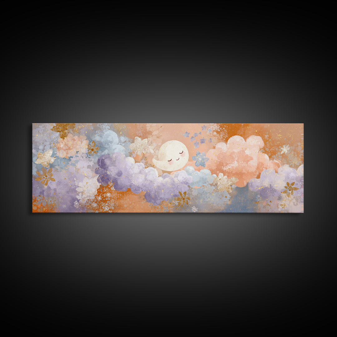 Moon and Stars Framed Canvas Print, Nursery Art, Printable Art, Nursery Decor, Abstract Art, Nursery, Watercolor Print, NUR-3x1-67