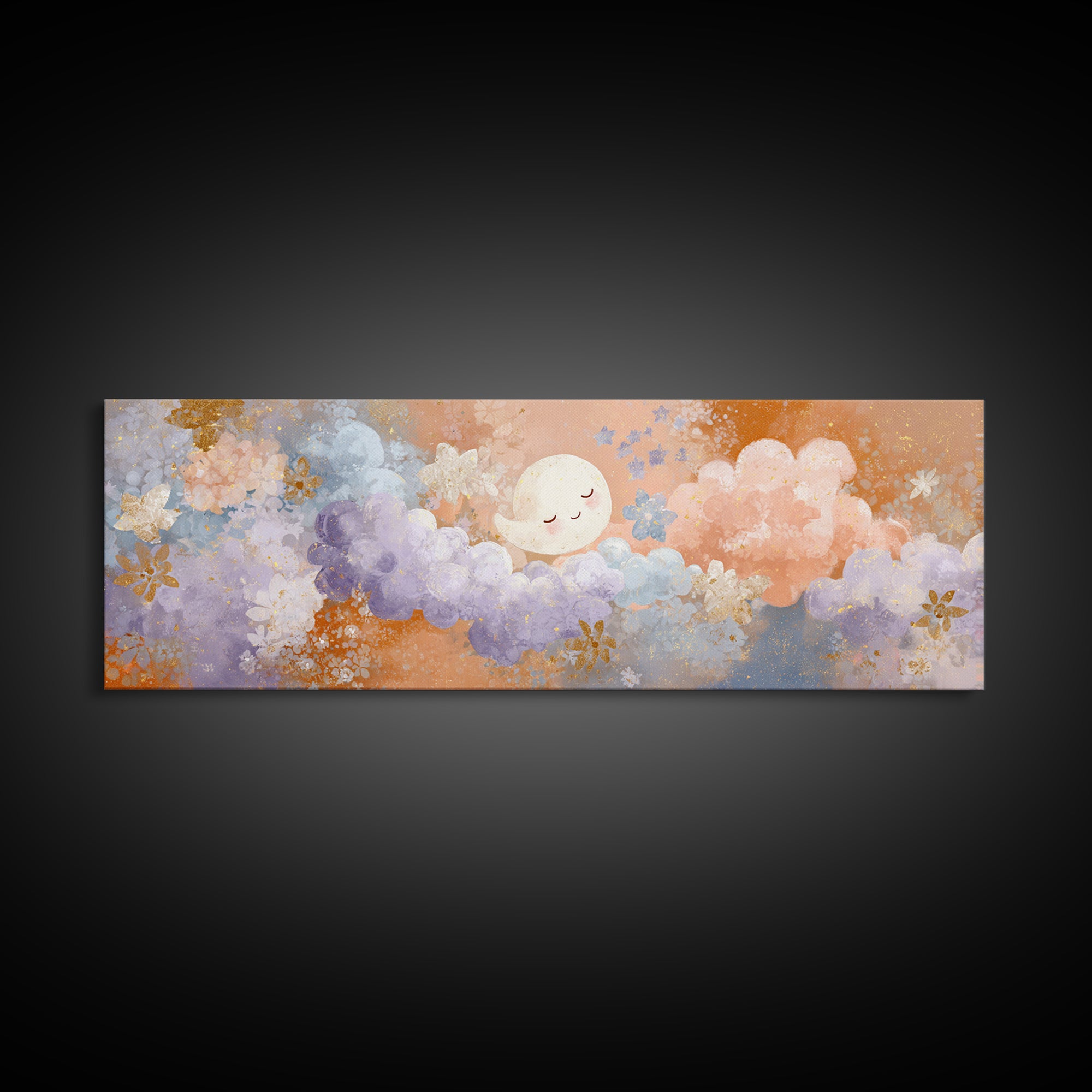 Moon and Stars Framed Canvas Print, Nursery Art, Printable Art, Nursery Decor, Abstract Art, Nursery, Watercolor Print, NUR-3x1-67