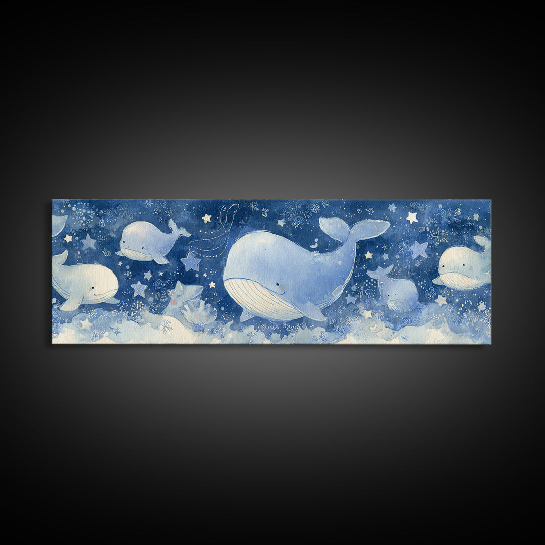 Whale and Tiny Stars Framed Canvas Print, Nursery Art, Wall Art, Nursery Decor, Nursery, Nursery Prints, Playroom Decor, NUR-3x1-72
