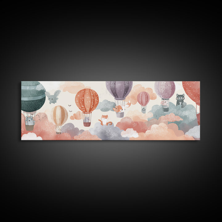 Floating Hot Air Balloon Canvas Print, Nursery Art, Wall Decor, Nursery Decor, Nursery 276, Playroom Decor, Wall Art Set of, NUR-3x1-76
