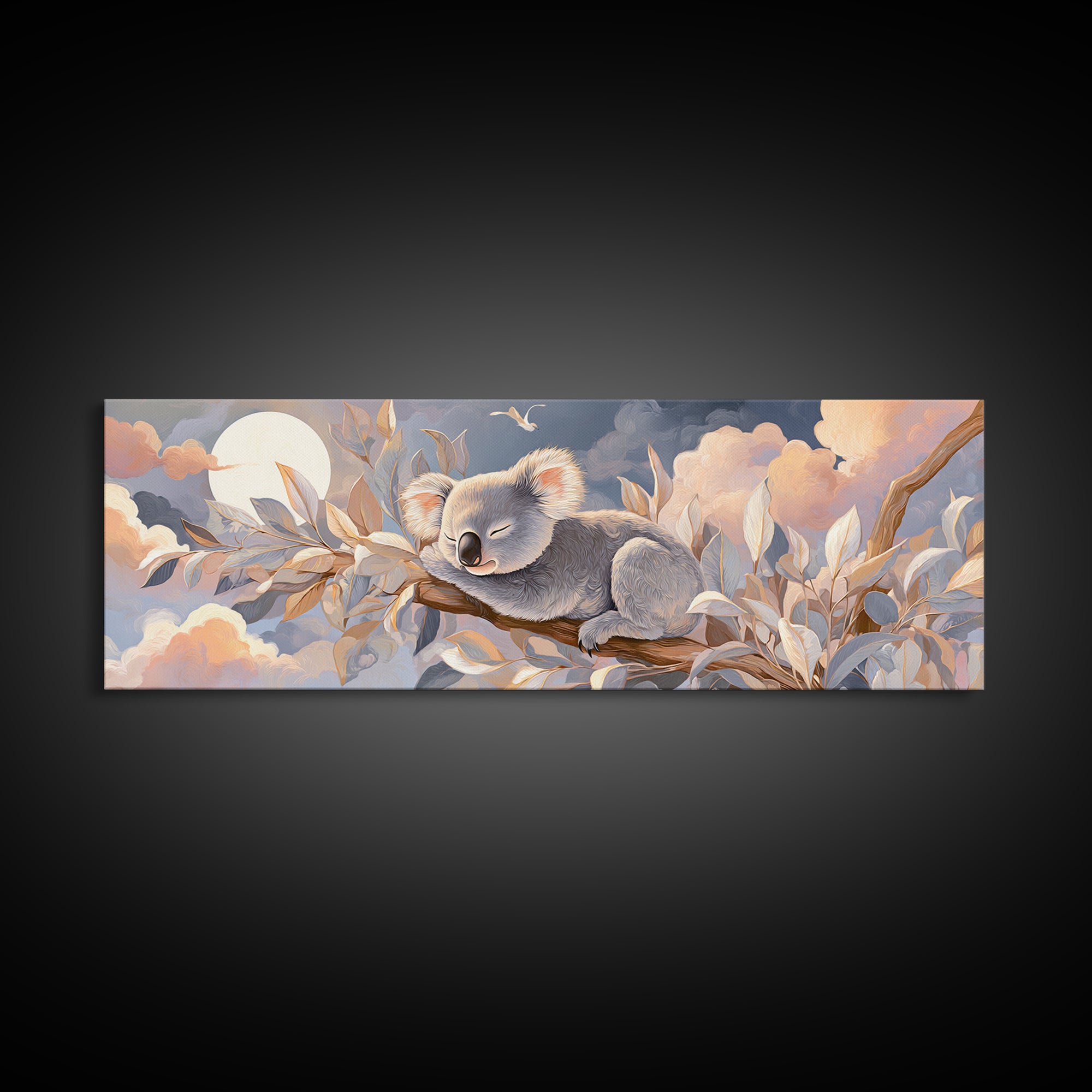 Sleeping Koala on Eucalyptus Branch Framed Canvas Print, Nursery Art, Watercolor Print, Nursery Decor, Oil Painting, Nursery, NUR-3x1-77