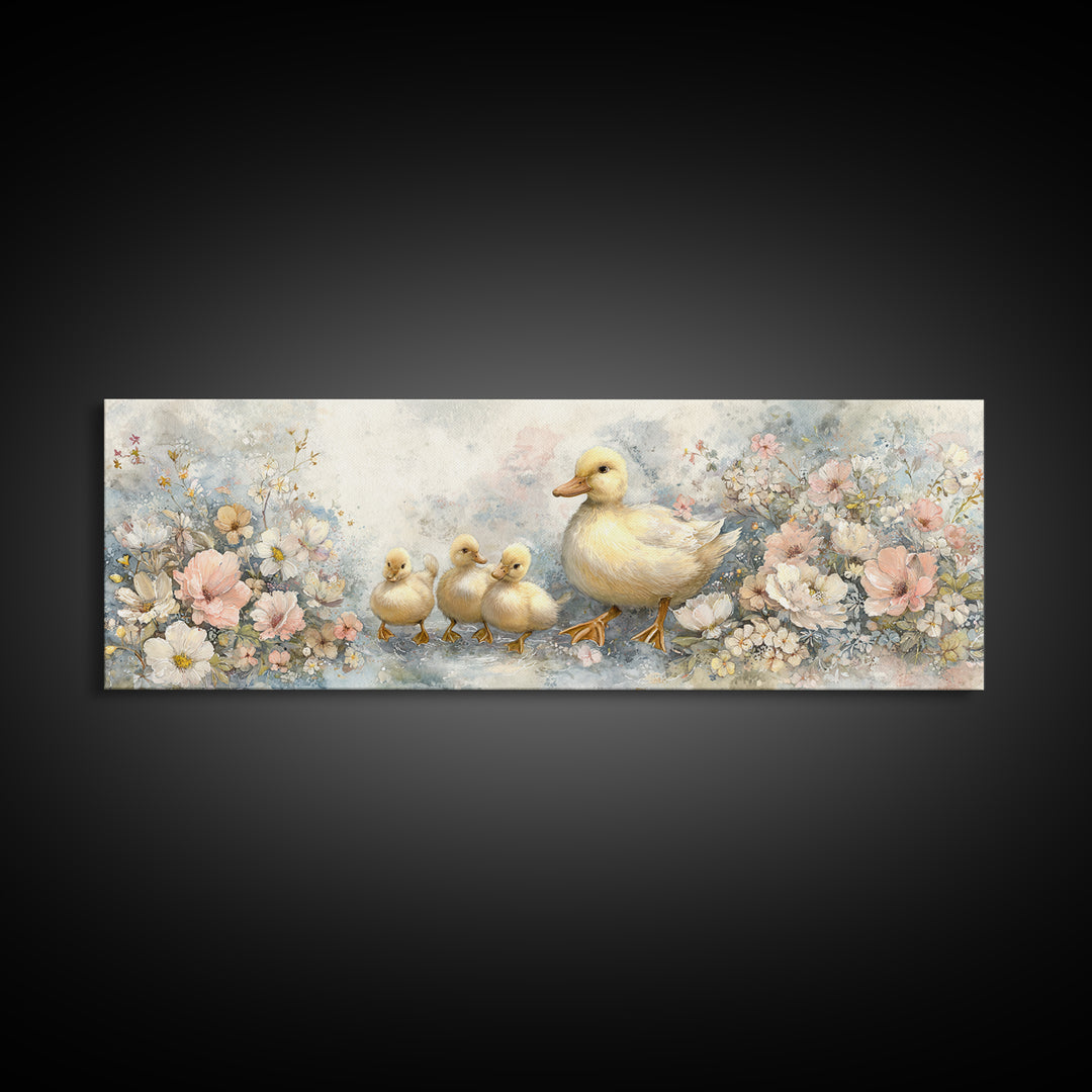 Ducklings Following a Mother Duck Canvas Print, Nursery Art, Art Print, Nursery Decor, Fine Art, Nursery 278, Wall Art Set of, NUR-3x1-78