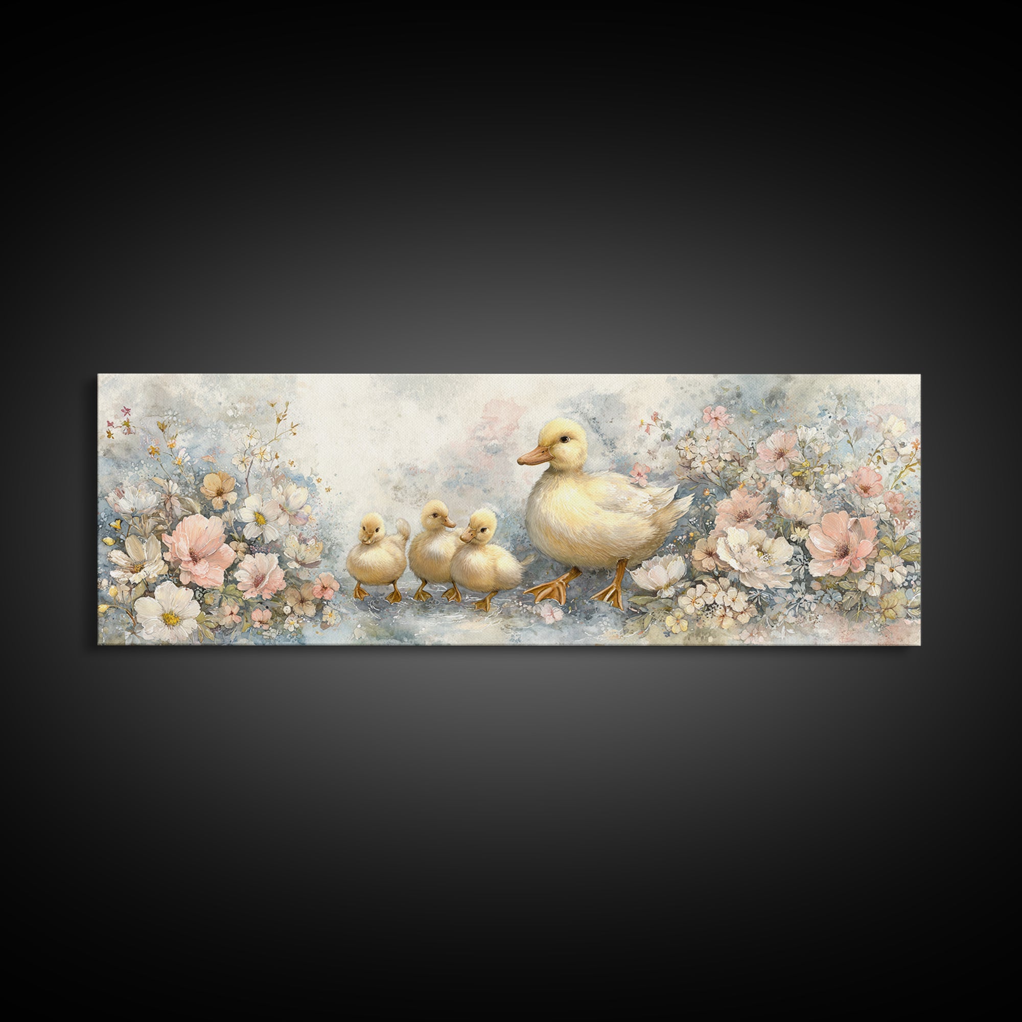 Ducklings Following a Mother Duck Canvas Print, Nursery Art, Art Print, Nursery Decor, Fine Art, Nursery 278, Wall Art Set of, NUR-3x1-78