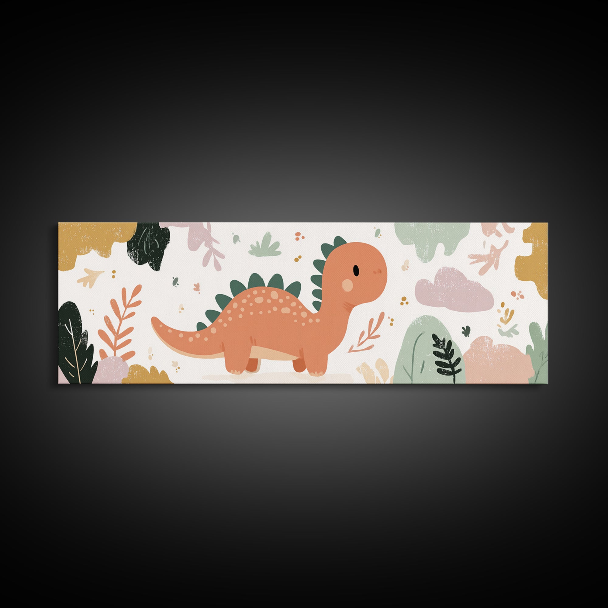 Tiny Dinosaur with Friendly Expression Framed Canvas Print, Nursery Art, Nursery Wall Decor, Nursery Decor, Oil Painting, NUR-3x1-79